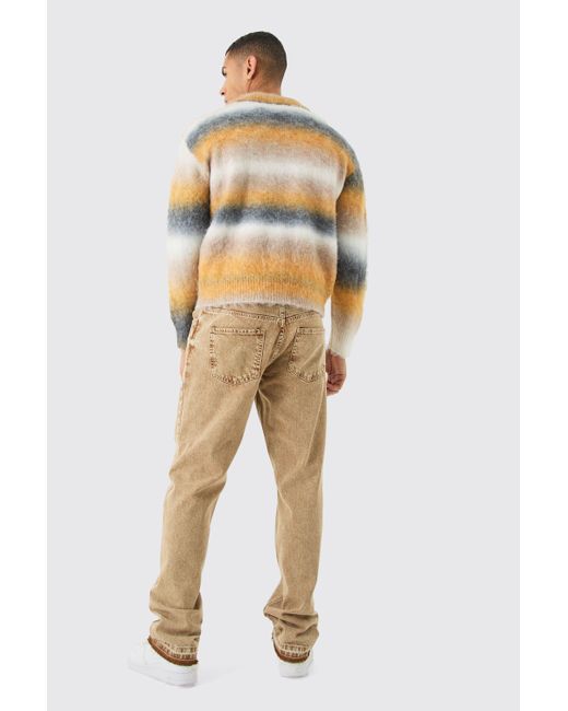 Boohoo Gray Boxy Knitted Brushed Stripe Shirt In Mustard