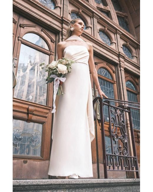 Coast Women's White Satin Fishtail Wedding Dress With Drape Scarf