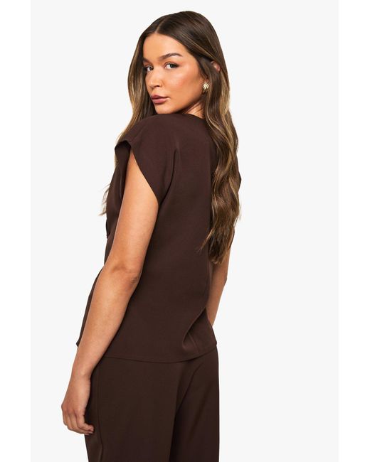 Boohoo Brown Button Wrap Top