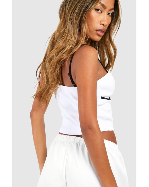 Boohoo White Bow Detail Ribbed Corset Top