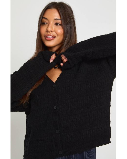 Boohoo Black Soft Knitted Pointelle Cardigan