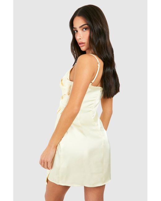 Boohoo White Petite Satin Draped Mini Slip Dress