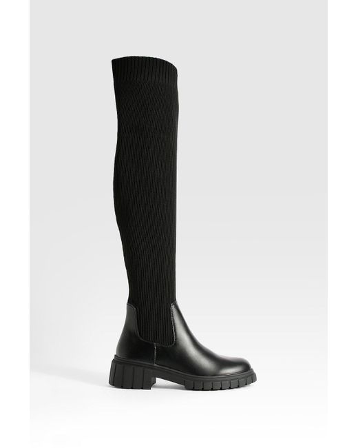 Boohoo Black Over The Knee Buckle Detail Boots