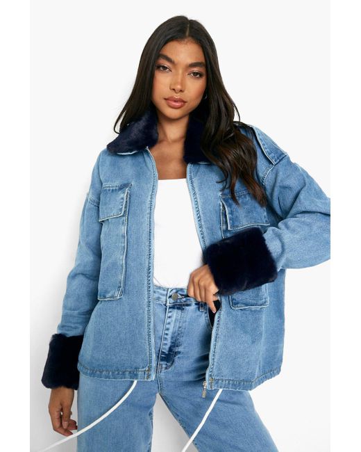 Boohoo Tall Detachable Faux Fur Trim 