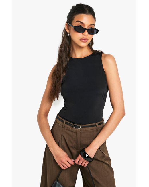Boohoo Black Double Layer Slinky Racer Neck Top