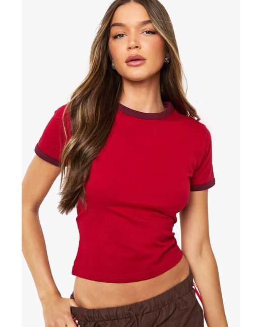 Boohoo Red Cotton Contrast Ringer Baby T-Shirt