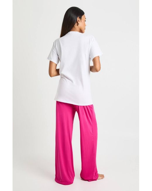 Boohoo Pink Maternity Tired Mama T-Shirt Shirt & Pj Bottom Set