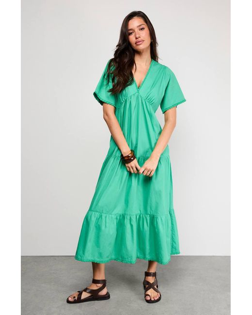 Warehouse Green Petite Poplin Whipstitch Trim Midi Smock Dress