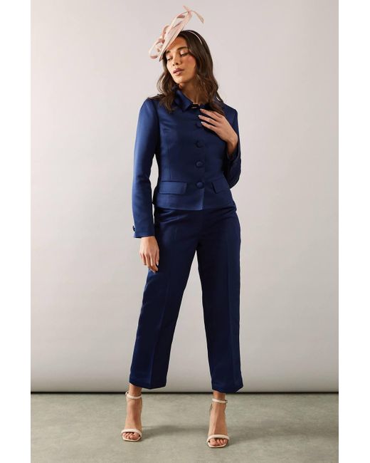 Wallis Blue Petite Satin Button Front Collared Jacket