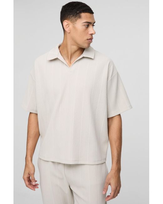 BoohooMAN Kastiges strukturiertes geripptes Oversize Poloshirt in White für Herren