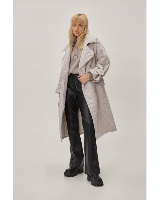 Nasty Gal Gray Quilted Cord Oversized Belted Mac