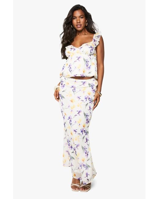 Falda Maxi De Tela Dobby Con Estampado De Flores Boohoo de color White