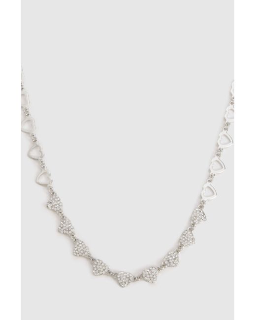 Boohoo White Embellished Heart Necklace