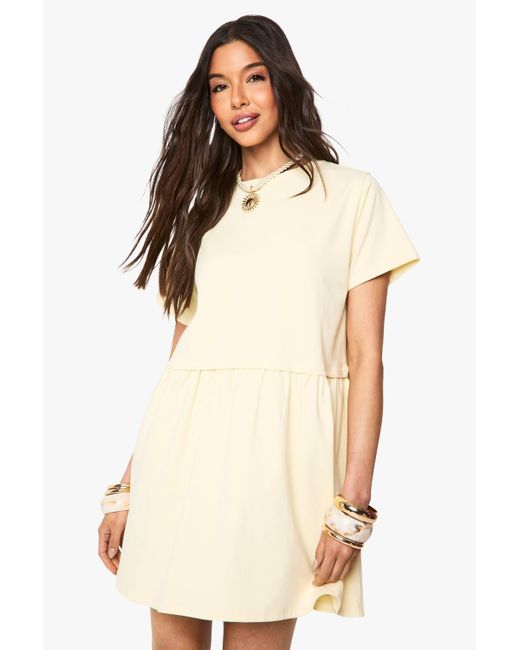 Boohoo Short Sleeve Layered T-Shirt Dress in Natural | Lyst Boohoo Short Sleeve Layered T-Shirt Dress in Natural | Lyst