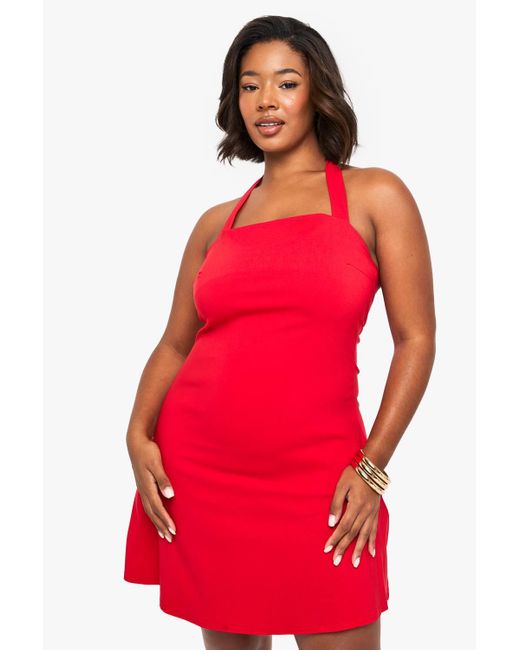 boohoo red bodycon dress boohoo Women's Floral Print Bodycon Dress With Lace Cup Detail in Red | Size: 12
