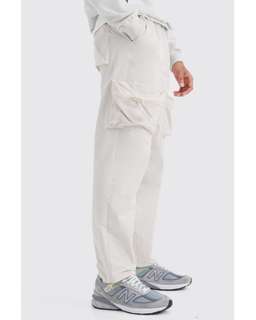 BoohooMAN 3D Cargo-Hose mit geradem Bein und elastischem Bund in White für Herren