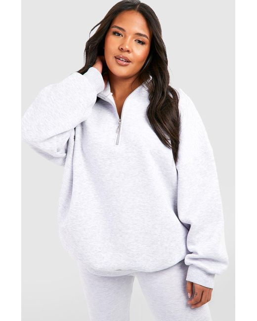 Boohoo Plus Oversized Half Zip Sweatshirt And Legging Set in White | Lyst UK