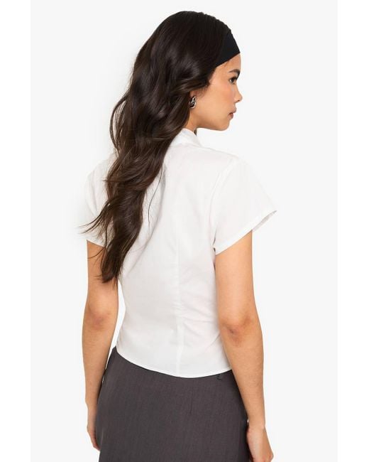 Boohoo White Pleated Seam Detail Peplum Blouse