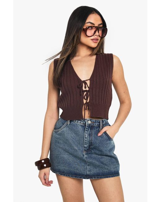 Boohoo Blue Knitted Tie Detail Waistcoat