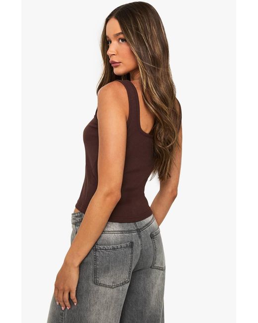 Boohoo Purple Rib Button Through Square Neck Top
