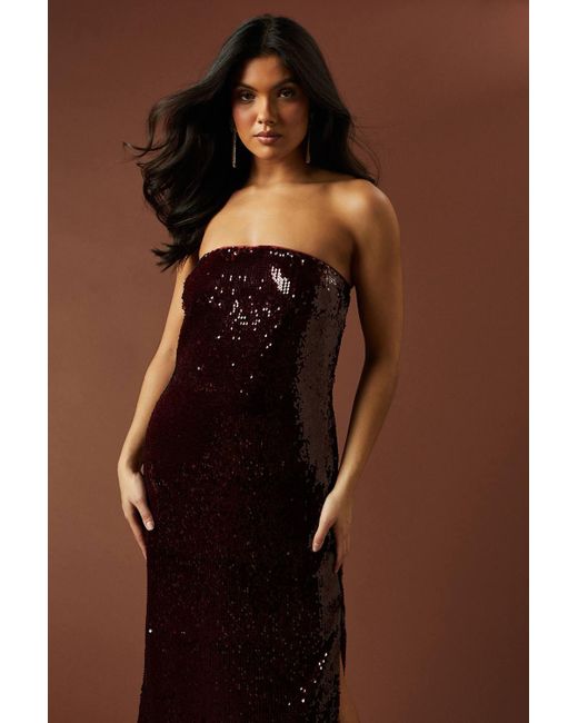 Oasis Brown Occasion Clear Sequin Bandeau Maxi Dress