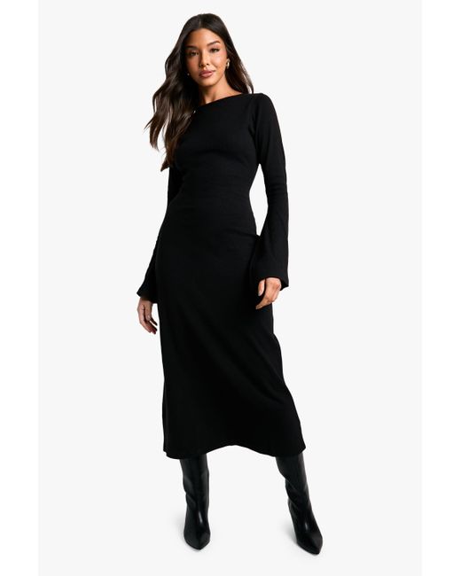 Vestido Midaxi De Canalé Con Atadura En La Espalda Boohoo de color Black