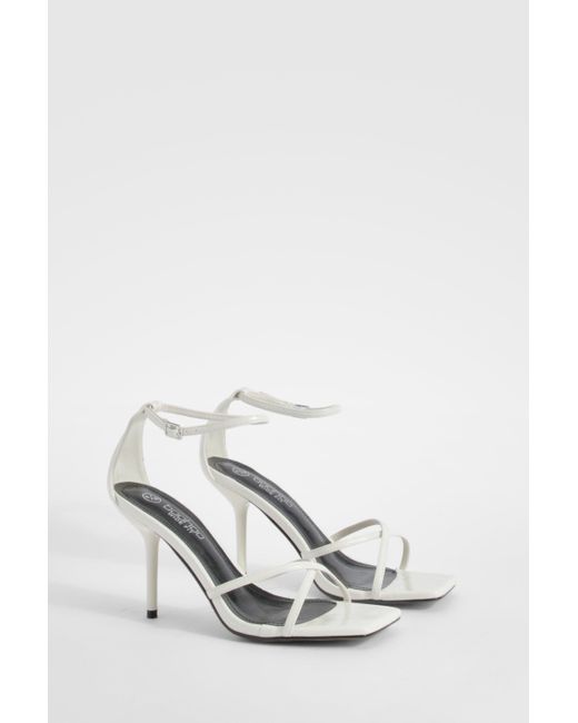 Boohoo White Wide Fit Stiletto Crossover Barely There Heels