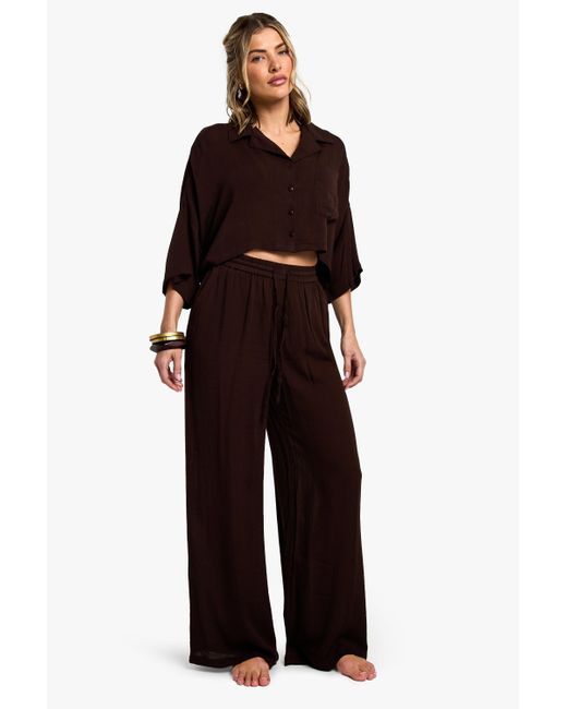 Pantalón De Pernera Ancha Essentials Para La Playa Boohoo de color Brown