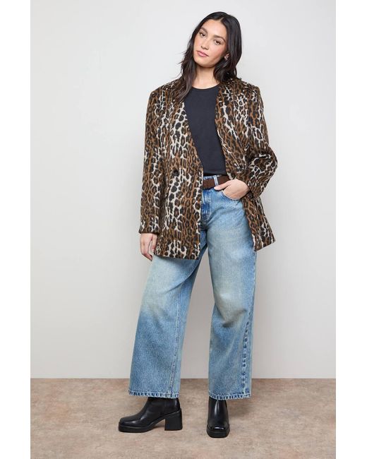 Oasis Brown Collarless Blazer Coat
