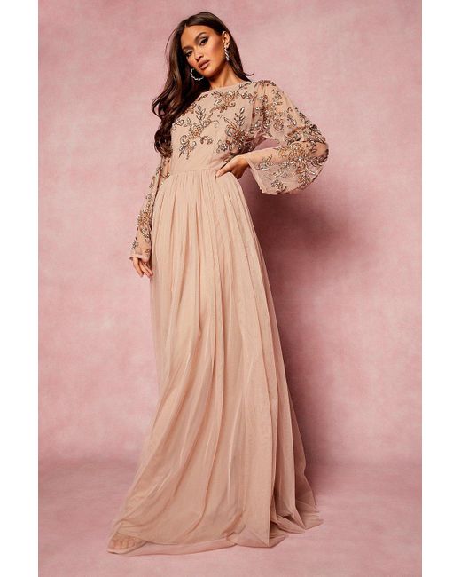 gold long sleeve maxi dress