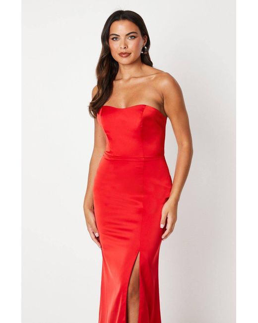 Coast Women's Red Bandeau Satin Maxi Dress With Removable Sash