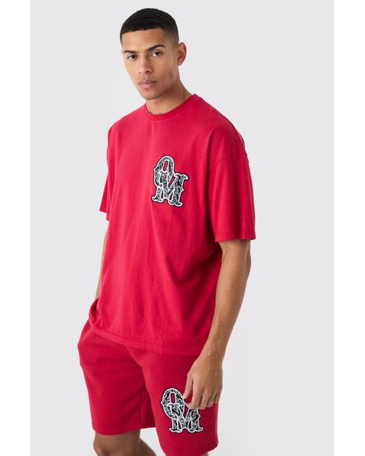 BoohooMAN Oversized Applique T-shirt & Short Set in Red für Herren