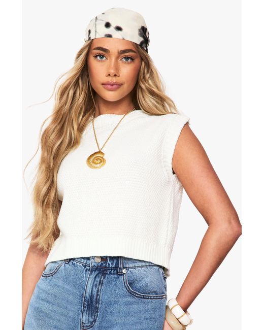 Boohoo White Crochet Tie Neck Open Back Knitted Top