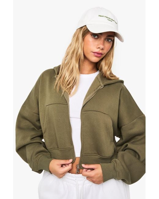 Boxy Balloon Sleeve Oversized Zip Through Hoodie Boohoo de color Green