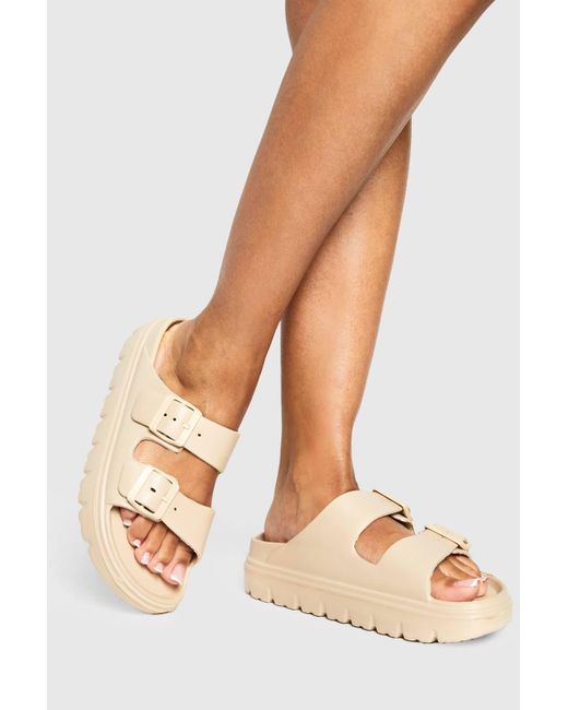 Boohoo Natural Wide Fit Double Strap Buckle Sliders
