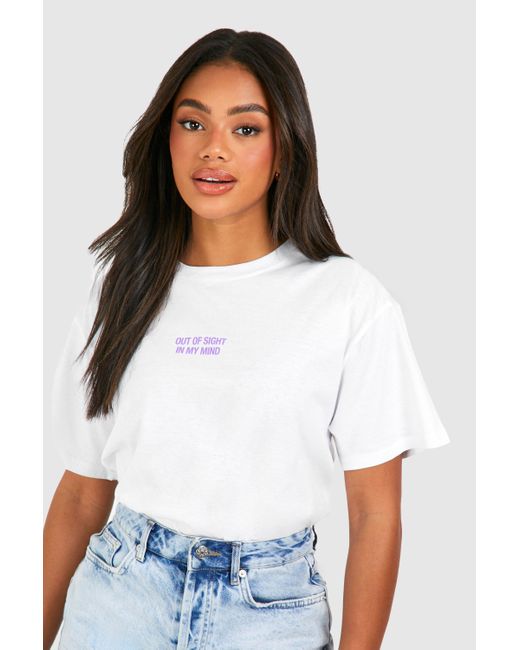 Oversized Out Of Sight In My Mind Cotton Tee Boohoo de color White
