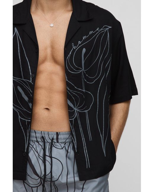 BoohooMAN Oversize Hemd & Badehose mit floralem Print in Black für Herren