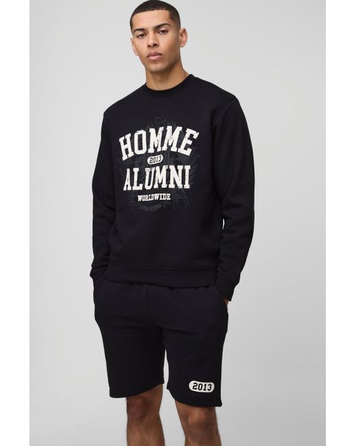 BoohooMAN Men's Blue Slim Fit Homme Sweatshirt Short Tracksuit