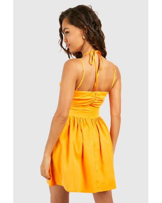 Boohoo Orange Halterneck Strappy Skater Dress
