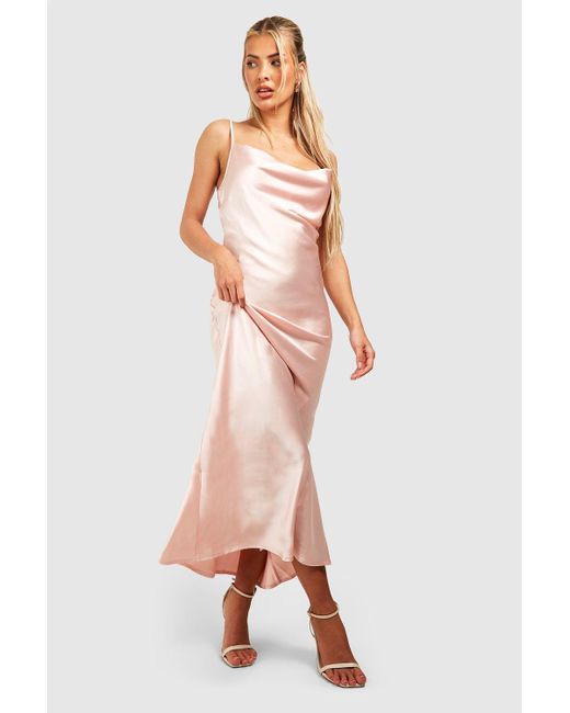 Boohoo Pink Satin Cowl Neck Slip Dress