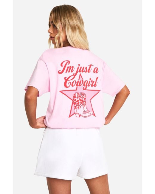Boohoo Pink I'm Just A Cowgirl Slogan Printed Oversized T-shirt