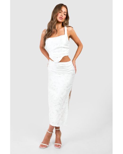 Burnout Floral Column Midaxi Skirt Boohoo de color White