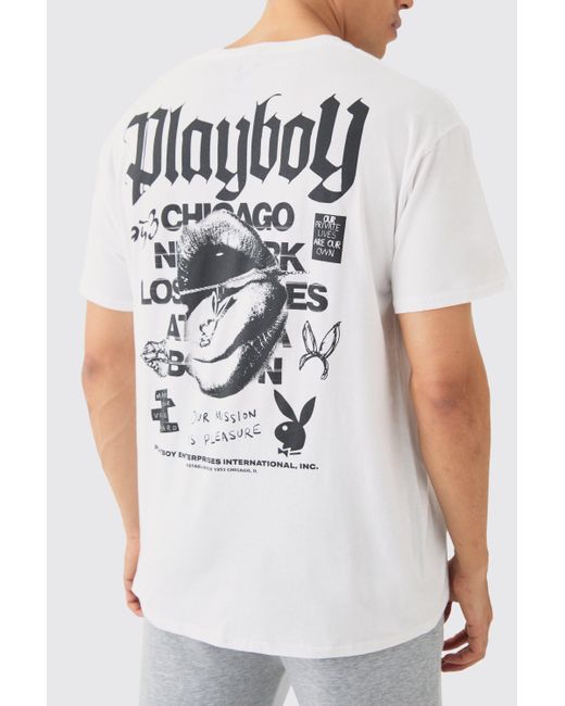 Boohoo White Oversized Playboy License T-shirt