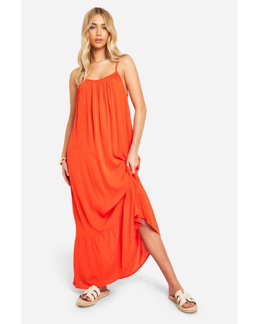 Boohoo Red Strappy Cheesecloth Maxi Dress