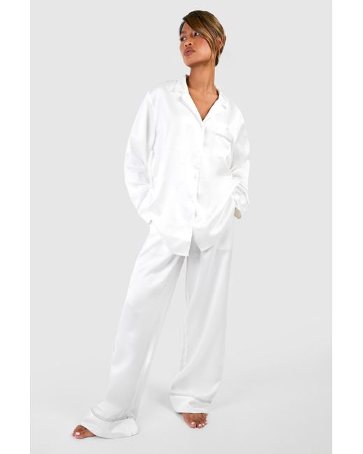 Bridal Diamante Shirt And Trouser Pyjama Set Boohoo de color White