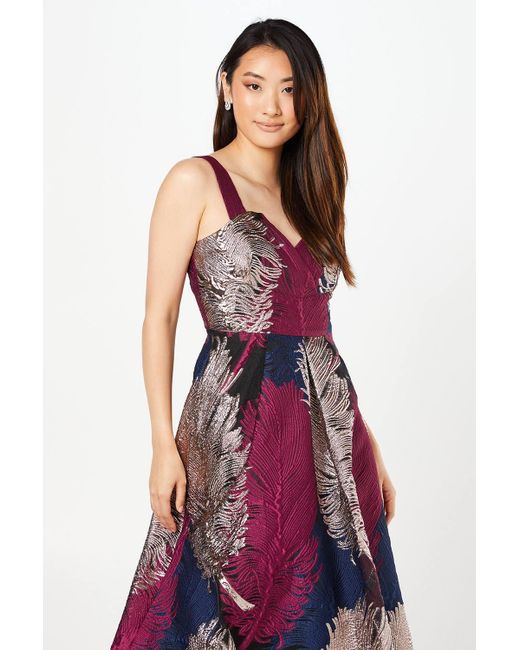 Coast Purple Metallic V Neck Jacquard Midi Wedding Guest Dress
