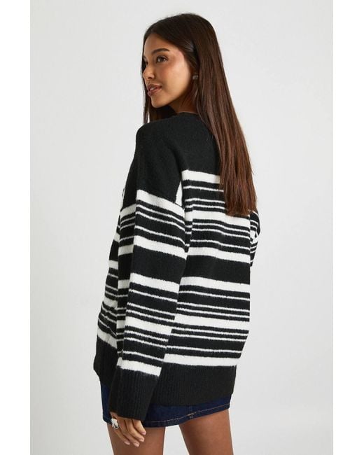 Boohoo Black Oversized Soft Knit Stripe Sweater