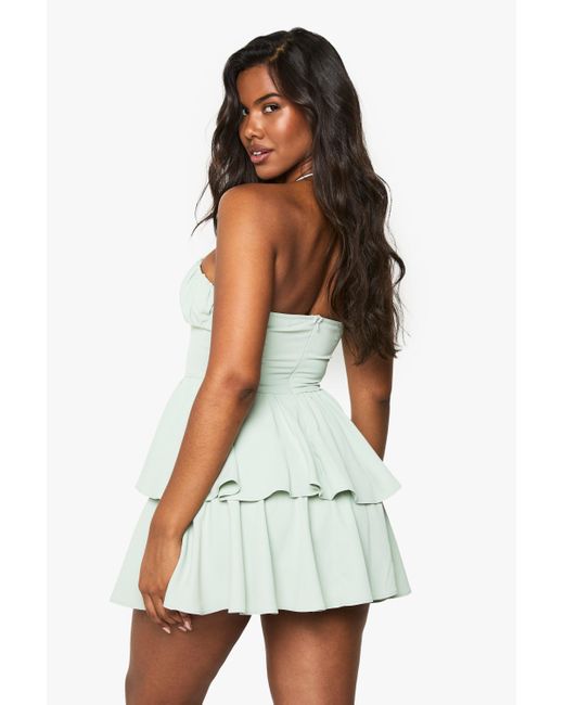 Boohoo White Halterneck Ruched Bust Skater Dress