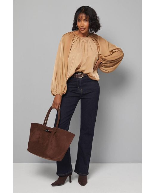 Wallis Gray Gathered Puff Hem Blouse