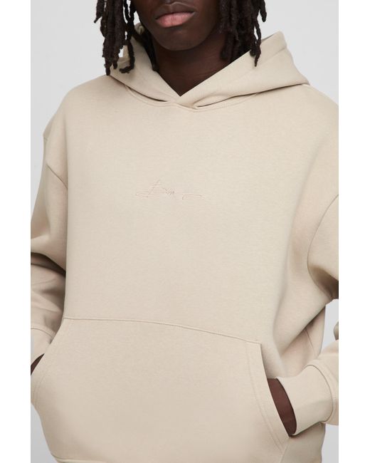 Basic Bm Signature Oversized Boxy Hoodie Boohoo de color Natural